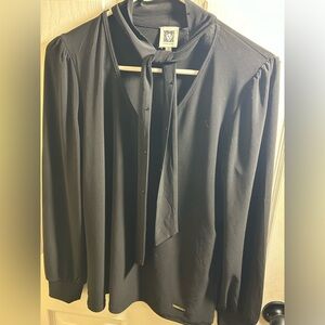 Anne Klein Black Tie-Neck Blouse